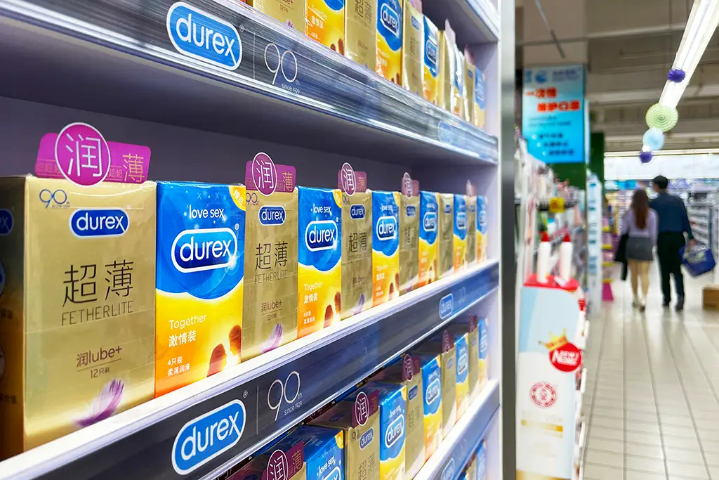 Durex condoms on a supermarket shelf in Beijing.