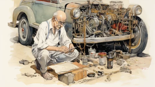 Illustration of a European mechanic