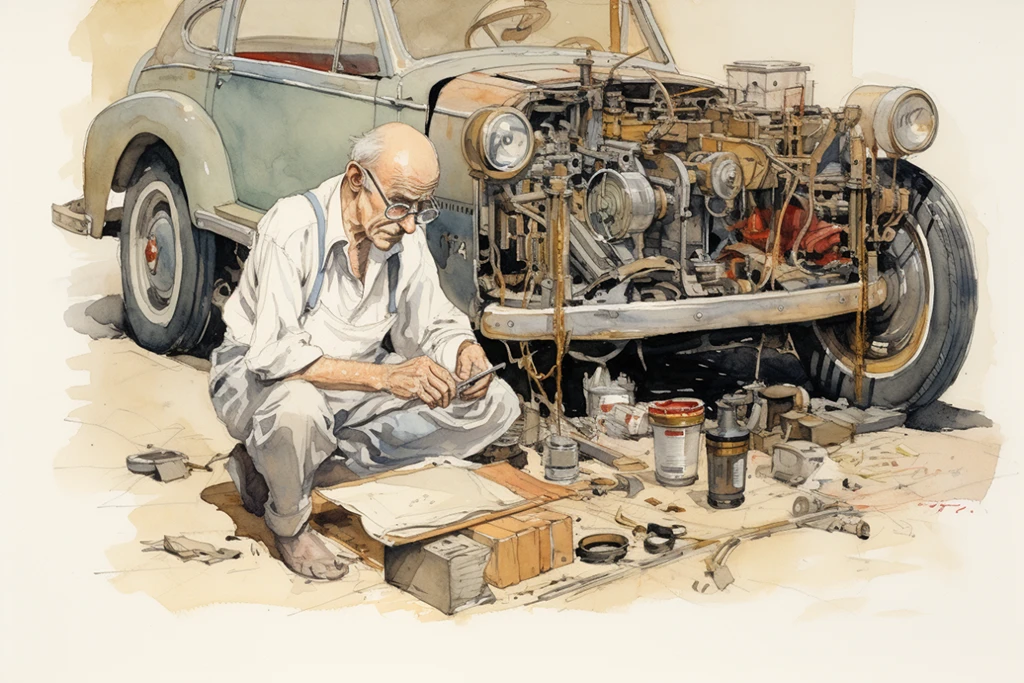 Illustration of a European mechanic