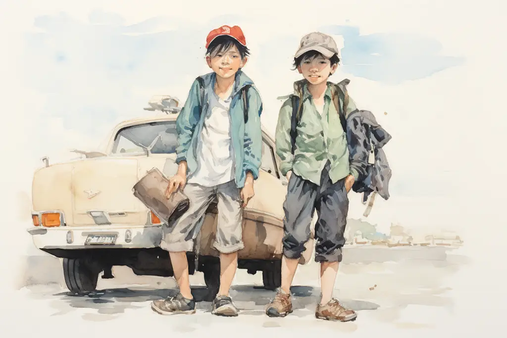 Illustration of two young men waiting for a Dida car