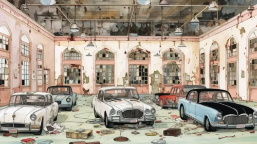 Illustration of an empty car plant