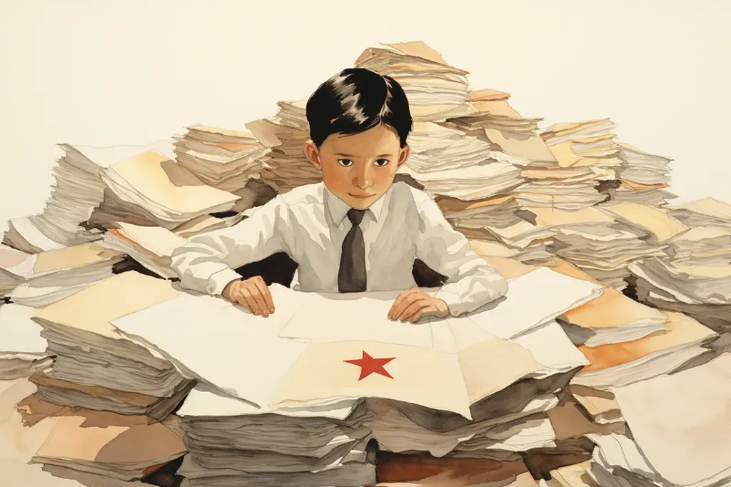 Illustration of a Chinese student who checks a lot of security data