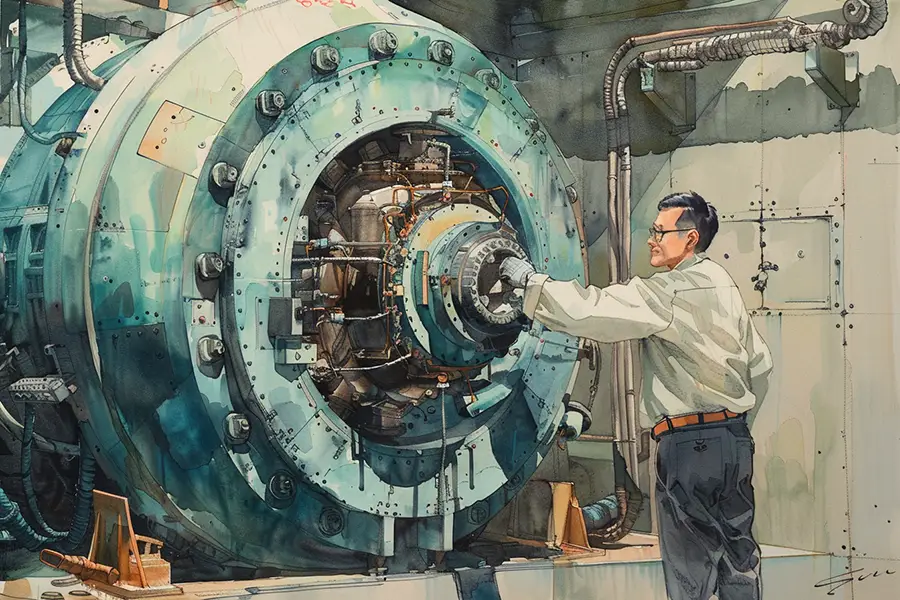 Illustration of a Chinese engineer upgrades an equipment.
