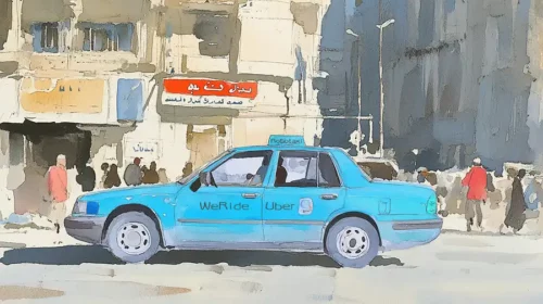 Illustration of an Uber robotaxi by WeRide running in UAE