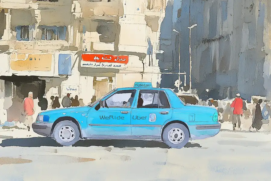 Illustration of an Uber robotaxi by WeRide running in UAE