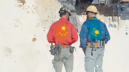 Illustration of a chinese miner in a Kazakhstan tungsten mine
