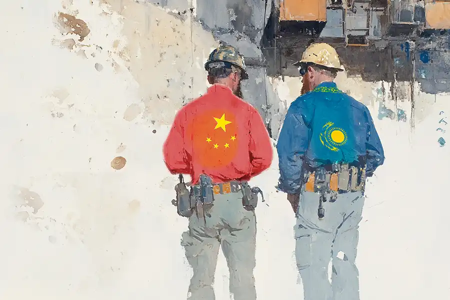 Illustration of a chinese miner in a Kazakhstan tungsten mine
