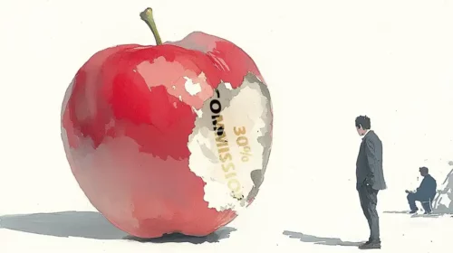 Illustration of apple's commission that may lead to an anti-trust probe