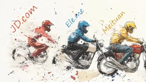 Illustration of Meituan, Ele.me and JD competing with each other