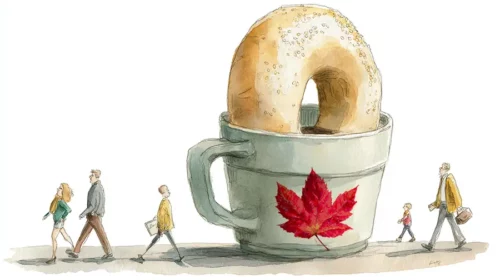 Illustration of Tims coffee and bagel